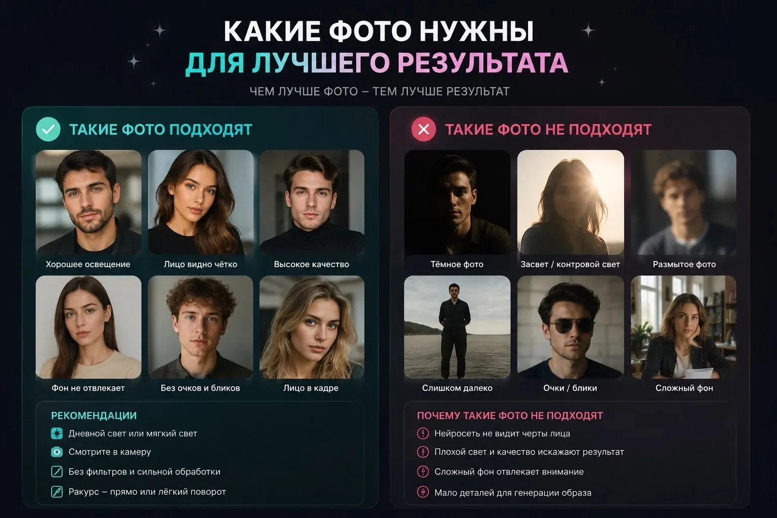 Какие фото нужны для лучшего результата